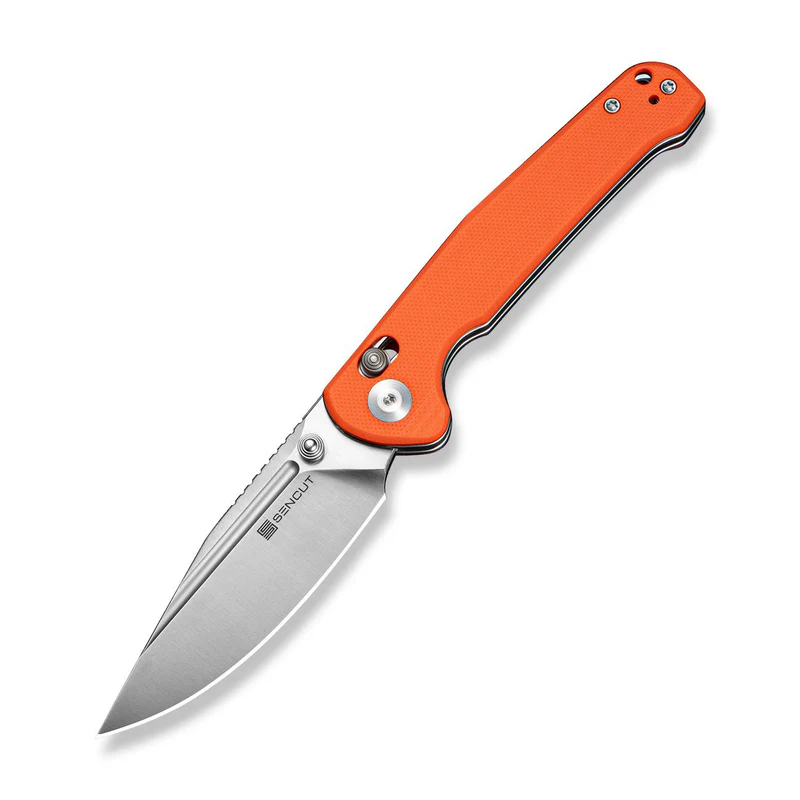 SENCUT Glenspar Thumb Stud & Crossbar Lock Knife Orange G10 Handle (3.45" Satin Finished 9Cr18MoV Blade) S25046-1