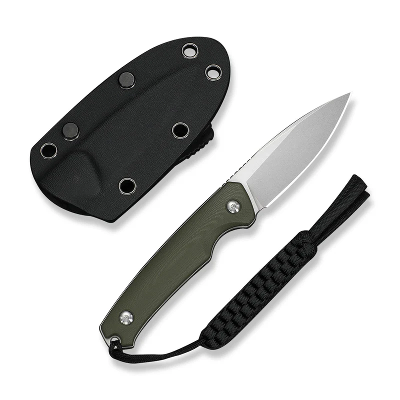 CIVIVI Altus Fixed Blade Knife OD Green G10 Handle (2.99" Stonewashed 14C28N Blade) C20076B-1, With 1PC Black Lanyard, Black Kydex Sheath & T-Clip