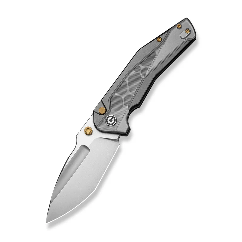 CIVIVI Wellmax Thumb Stud & Button Lock Knife Gray Aluminum Handle With Polished Clear Lexan Inlay (3.6" Satin Finished 14C28N Blade) C24008C-1