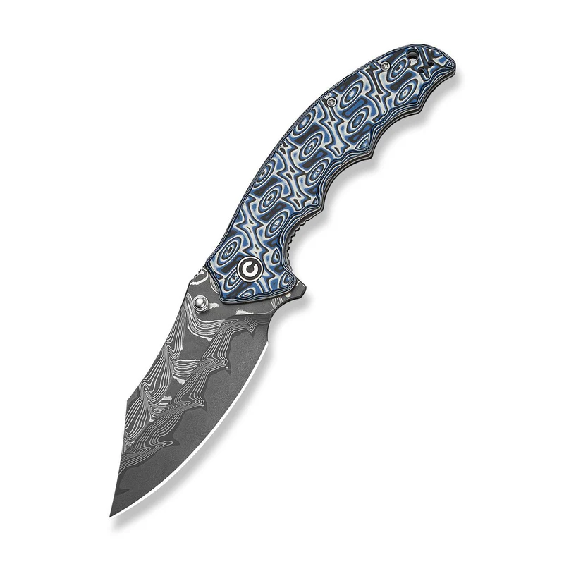 CIVIVI Pentad Flipper & Thumb Stud Knife Blue / White Vortex Micarta Handle (3.48" Damascus Blade) C24068-DS1