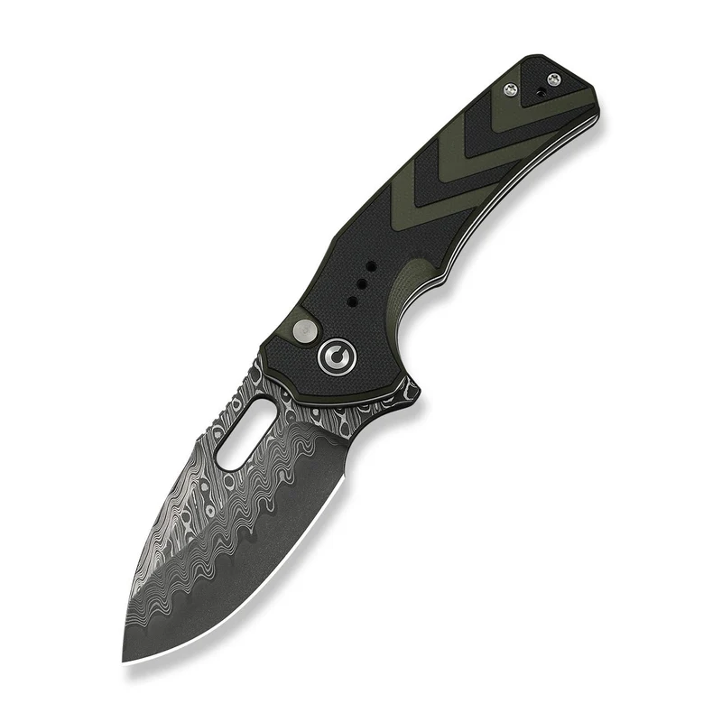 CIVIVI Vexron Flipper & Thumb Hole & Button Lock Knife G10 Handle (2.98" Damascus Blade) C24066-DS1 
