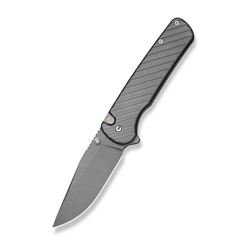 CIVIVI Iron Tide Flipper & Thumb Stud & Button Lock Knife Gray Aluminum Handle (3.24" Gray Stonewashed 14C28N Blade) C25011-3