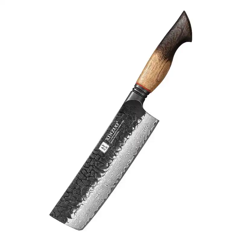 XINZUO 7 Inch Japanese Nakiri Knife, 67 Layers Damascus Steel with Burnt Oak Handle X06 Mo 6.8“ X06-XC