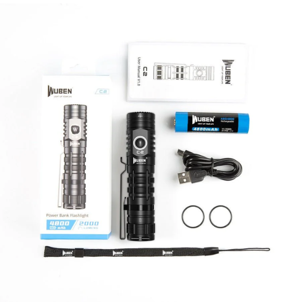 WUBEN C2 2000 Lumen Power Bank Flashlight