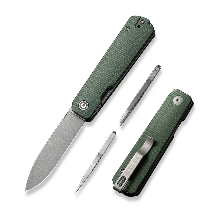 Civivi Sendy Green Canvas Micarta Handle Gray Stonewashed Nitro-V Blade 