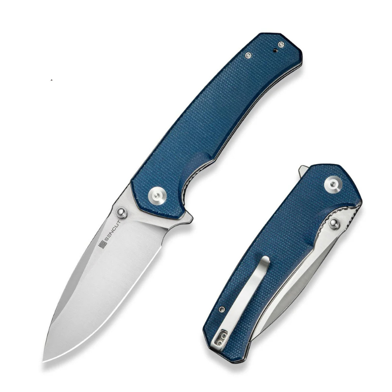SENCUT Skarnax Blue Canvas Micarta Handle Satin Finished 9Cr18MoV Blade 
