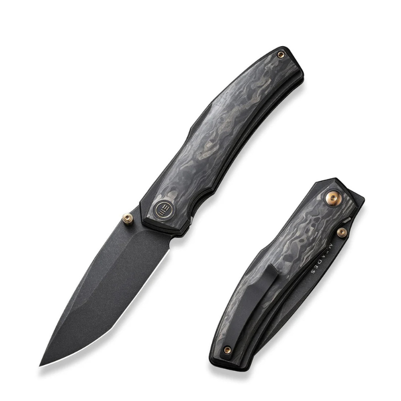 WE Swordfin Shredded Carbon Fiber Handle Black Titanium Liner Black Stonewashed CPM 20CV Blade 