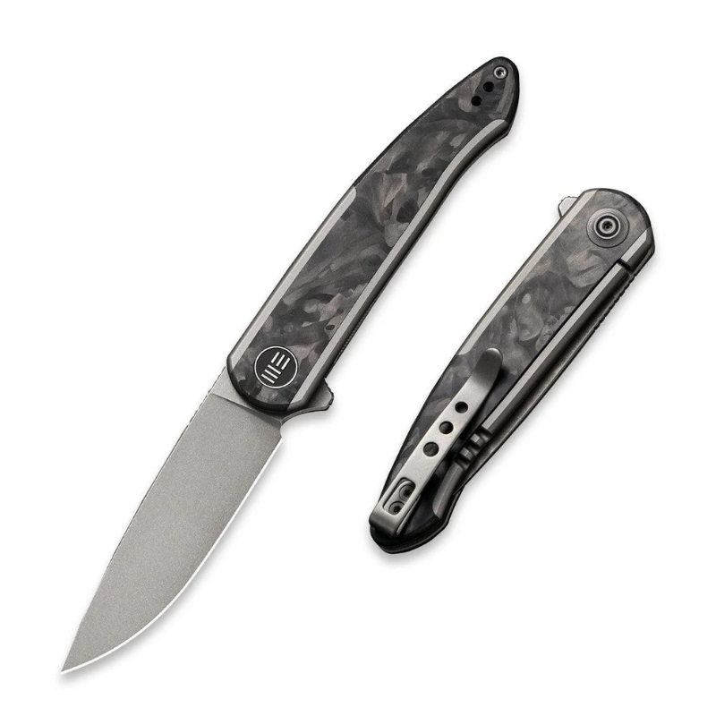 WE Smooth Sentinel Gray Titanium Handle With Marble Carbon Fiber Inlay Gray Stonewashed CPM 20CV Blade 