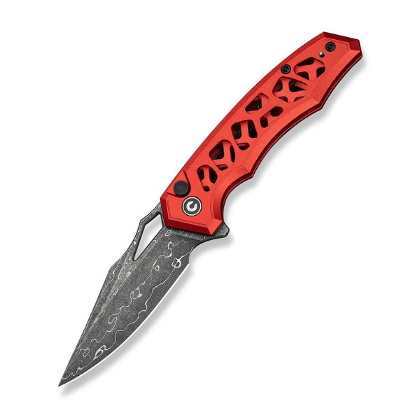 Civivi Anaaki Skeletonized Red Aluminum Handle Damascus Blade