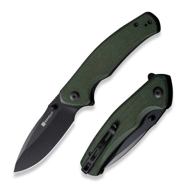 SENCUT Slashkin Green Canvas Micarta Handle Black D2 Blade