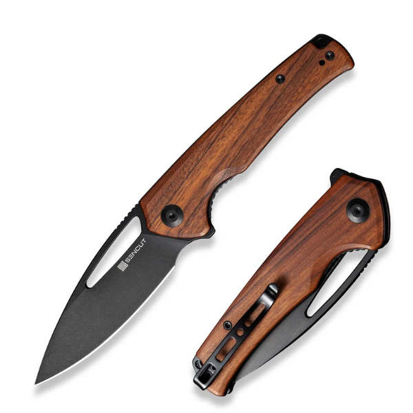 SENCUT Mims Guibourtia Wood Handle Black Stonewashed 9Cr18MoV Blade