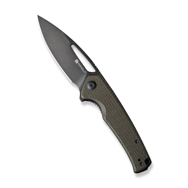 SENCUT Mims Dark Green Canvas Micarta Handle Black Stonewashed 9Cr18MoV Blade