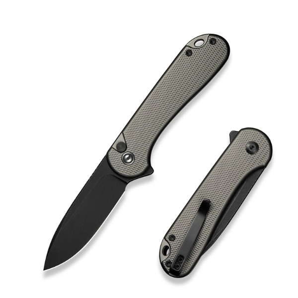 CIVIVI Button Lock Elementum II Diamond Patterned Gray Aluminum Handle Black Stonewashed Nitro-V Blade