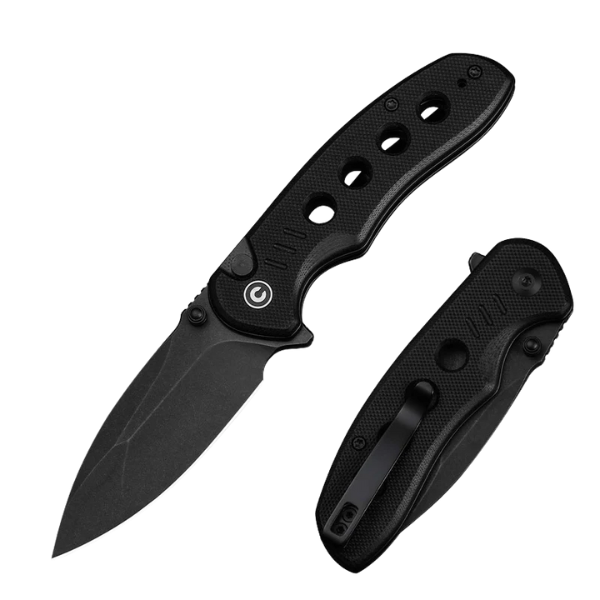 CIVIVI Triptych Flipper & Thumb Stud & Button Lock Knife Black G10 Handle