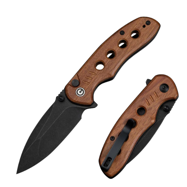CIVIVI Triptych Flipper & Thumb Stud & Button Lock Knife Guibourtia Wood Handle