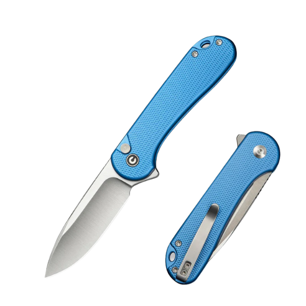 CIVIVI Button Lock Elementum II Patterned Blue Aluminum Handle Satin Finished Nitro-V Blade
