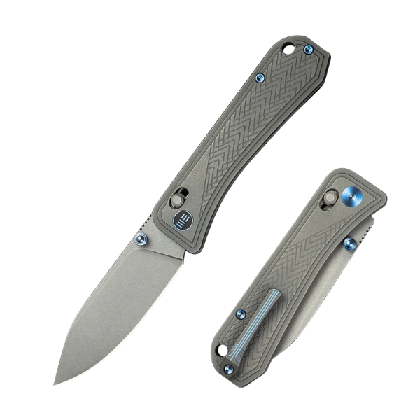 WEKNIFE Bougie Banter Thumb Stud & Crossbar Lock Knife Gray Titanium Handle Gray Stonewash