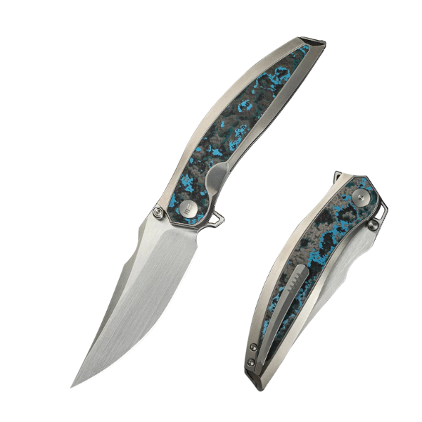 WE KNIFE Quinseris Polished Bead Blasted Titanium Handle With Arctic Storm FatCarbon 