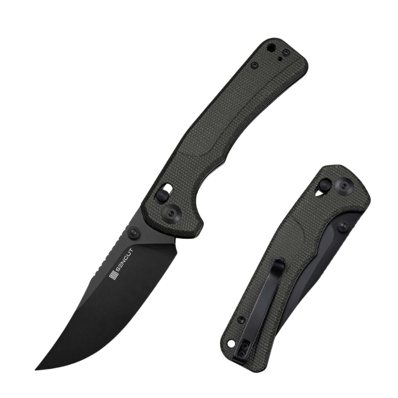 SENCUT Slybolt Dark Green Canvas Micarta Handle Black 9Cr18MoV Blade