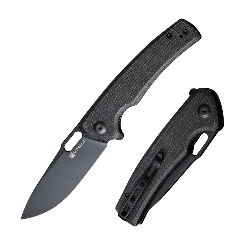 SENCUT Vesperon Black Canvas Micarta Handle Black 9Cr18MoV Blade