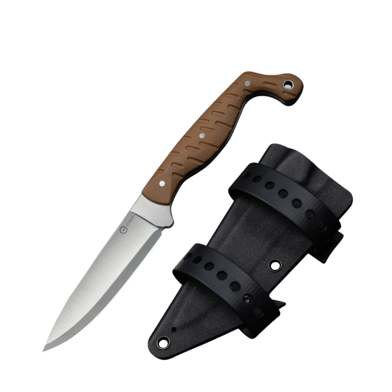 CIVIVI MDRN Hunter Fixed Blade Knife Brown G10 Handle, With 1PC Black Kydex Sheath & 2PCS Black Straps