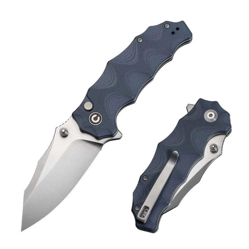 CIVIVI Natterjack Blue Flipper & Thumb Stud & Button Lock Knife G10 Handle (3.19" 14C28N Blade) 