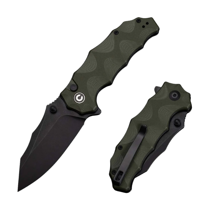 CIVIVI Natterjack Green Flipper & Thumb Stud & Button Lock Knife G10 Handle (3.19" 14C28N Blade) 