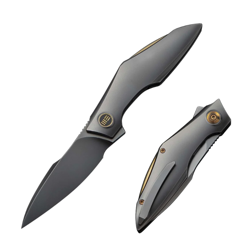 WEKNIFE Krait Snake Flipper Knife Polished Gray Titanium Handle (3.34" Polished Gray Bohler M390 Blade)