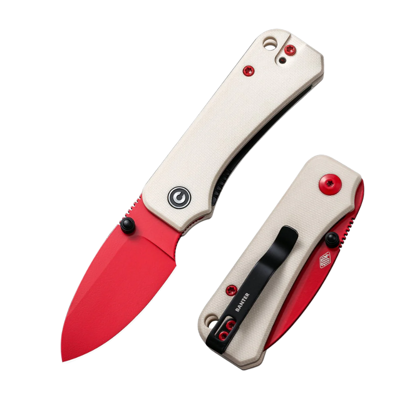 CIVIVI Baby Banter Thumb Stud Knife IVORY G10 Handle RED(2.34" Nitro-V Blade)
