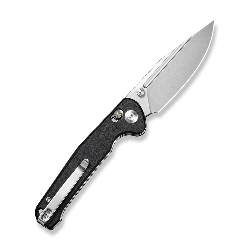SENCUT Glenspar Thumb Stud & Crossbar Lock Knife Black Shredded G10 Handle (3.45" Stonewashed 9Cr18MoV Blade) S25046-2 