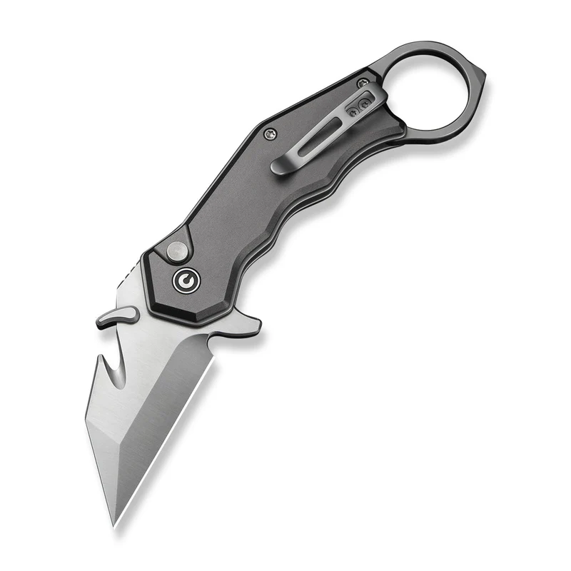 CIVIVI Amaroq Flipper & Thumb Stud & Button Lock Knife Gray Aluminum Handle (2.11" Satin Finished Nitro-V Blade) C24018-1
