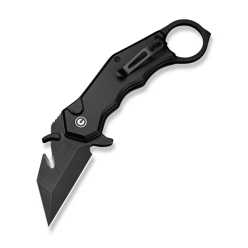 CIVIVI Amaroq Flipper & Thumb Stud & Button Lock Knife Black Aluminum Handle (2.11" Black Stonewashed Nitro-V Blade) C24018-2