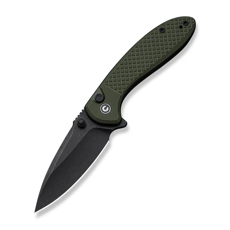 CIVIVI Faeger Flipper & Thumb Stud & Button Lock Knife Milled OD Green G10 Handle (2.98" Black Stonewashed 14C28N Blade) C24031-2