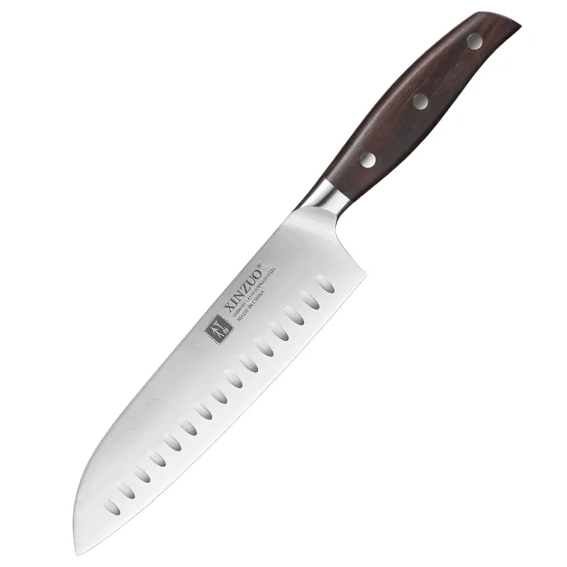 XINZUO 7″ Santoku Knife, German 1.4116 Stainless Steel, Red Sandal Wood Handle B35-RS