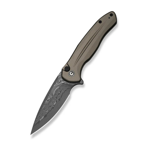 CIVIVI Button Lock Kitefin Flipper Knife Aluminum Handle (3.22" Damascus Blade) C24091-DS1