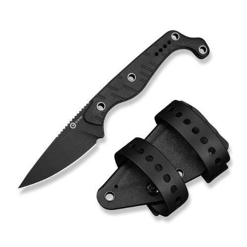 CIVIVI SŌKN Fixed Blade Knife Black G10 Handle (2.82" Black Stonewashed Nitro-V Blade) C22027-3, With 1PC Black Kydex Sheath & 2PCS Black Straps