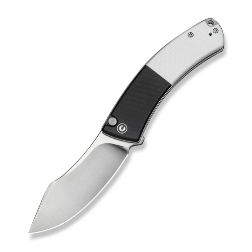 CIVIVI Outlaw Muk Flipper & Button Lock Knife Black & White G10 Handle (3.47" Satin Finished 14C28N Blade) C24079-4