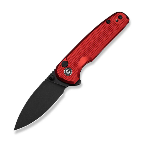 CIVIVI Mini Shakan Flipper & Thumb Stud & Button Lock Knife Ripple Patterned Red Aluminum Handle (2.48" Black Stonewashed Nitro-V Blade) C20052F-2