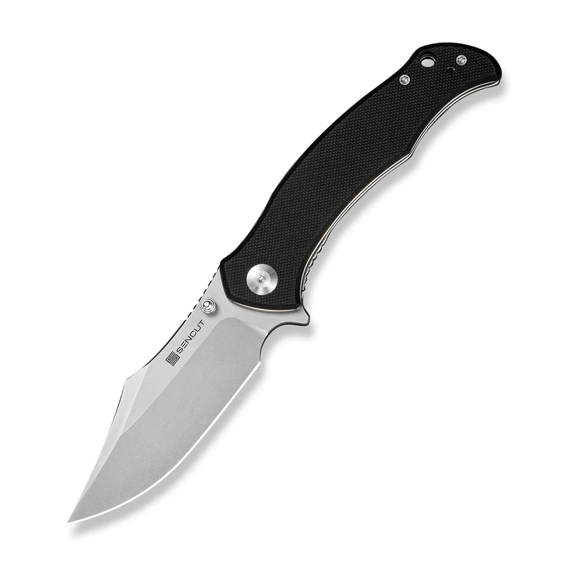 SENCUT Tauron Flipper & Thumb Stud Knife Black G10 Handle (3.48" Stonewashed D2 Blade) S25060-1