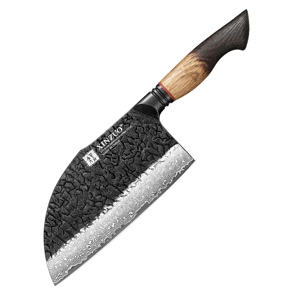 XINZUO 7.3 Inch Heavy Duty Bone Chopping Knife 67 Layers Damascus Steel with Burnt Oak Handle – Professional Butcher & Kitchen Cleaver  X06-KG