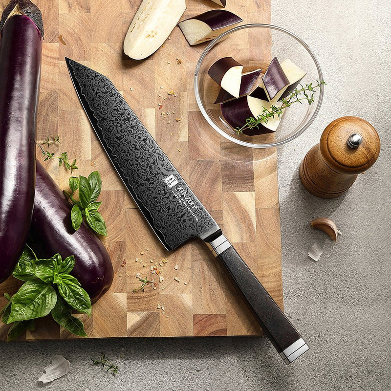 XINZUO Professional 67-Layer Damascus Steel 8 inch Bunka Chef's Knife – Classic Japanese Handle X08-QF