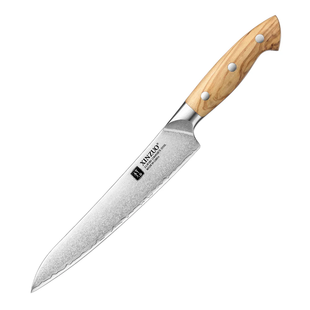 XINZUO Professional Carving Knife - Triple-Layer Composited Steel with Olive Wood Handle, Razor Sharp & Ergonomic Design-PIN Series X02O-QR