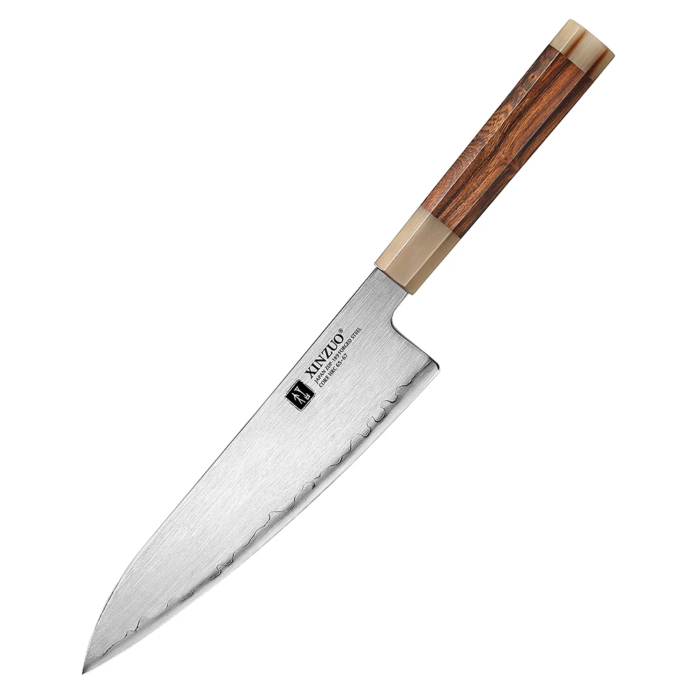 XINZUO Zhen XZ05 Series ZDP-189 Powder Steel Chef Knife 8.5 Inch, Made of Three-layer Composite Steel, Hardness Reaches 65-67HRC, Desert lronwood Octagonal HandIe X05Z-CS