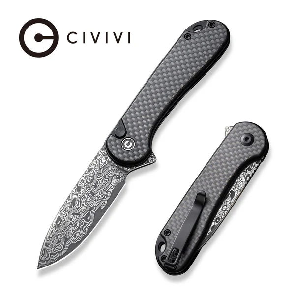 Civivi Button Lock Elementum II Knife Carbon Fiber handle Damascus Blade 
