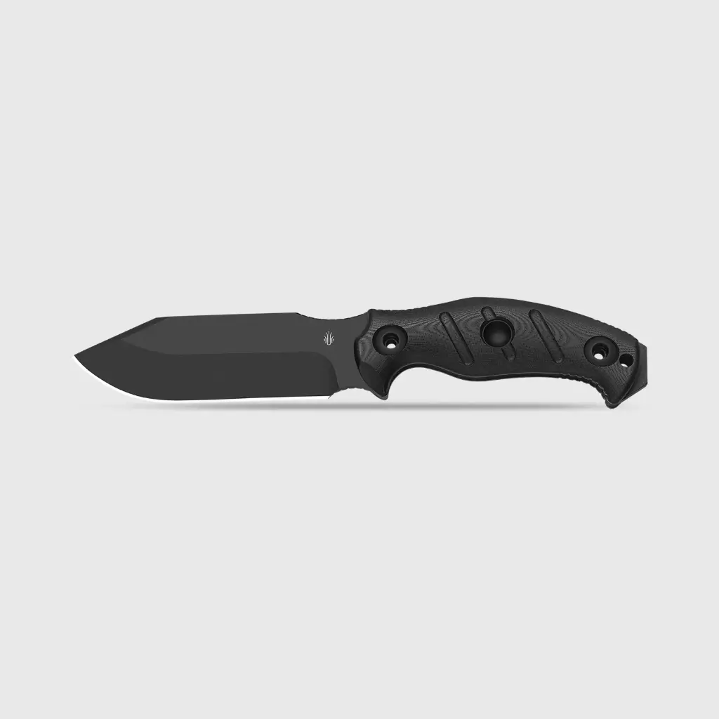 Kizer Sheepdog® Survival | 5.5mm x 5.28" | Hammer Pommel & Bow Drill Divot | Black Coated 1095 Steel | KizerV™ 1105A3 
