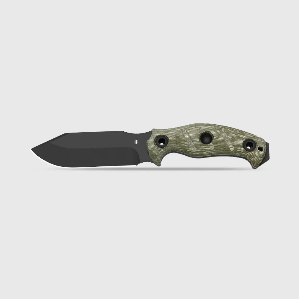 Kizer Sheepdog® Survival | 5.5mm x 5.28" | Hammer Pommel & Bow Drill Divot | Black Coated 1095 Steel | KizerV™ 1105A4 