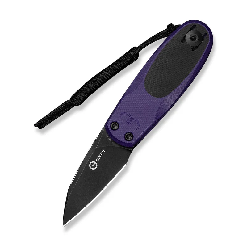 CIVIVI Purr Flipper & Slip Joint Knife Purple & Black G10 Handle (1.83" Black Stonewashed Nitro-V Blade) C25054-3, With 1PC Black Lanyard