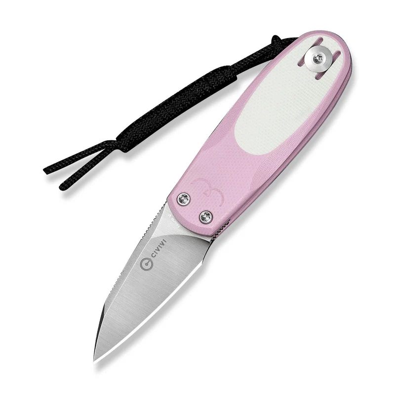 CIVIVI Purr Flipper & Slip Joint Knife Powder Pink & White G10 Handle (1.83" Satin Finished Nitro-V Blade) C25054-4, With 1PC Black Lanyard