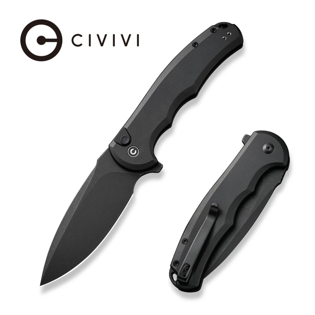 Civivi Button Lock Praxis Black Aluminum Handle Black Stonewashed Nitro-V Blade