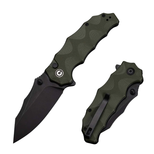 CIVIVI Natterjack Green Flipper & Thumb Stud & Button Lock Knife G10 Handle (3.19" 14C28N Blade) 
